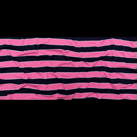 Wild Orchid and Evening Blue Awning Striped Polyester Jersey