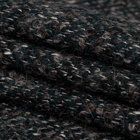 Deep Forest, Raven and Bone White Herringbone Boucle Wool Tweed