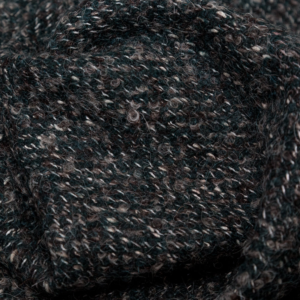 Deep Forest, Raven and Bone White Herringbone Boucle Wool Tweed