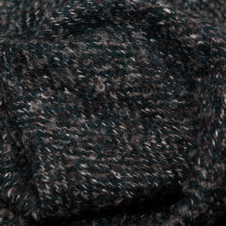Deep Forest, Raven and Bone White Herringbone Boucle Wool Tweed