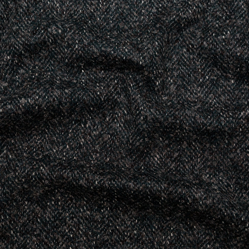 Deep Forest, Raven and Bone White Herringbone Boucle Wool Tweed
