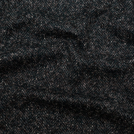 Deep Forest, Raven and Bone White Herringbone Boucle Wool Tweed