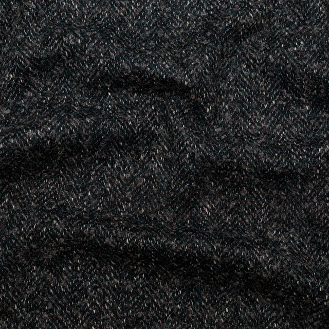 Deep Forest, Raven and Bone White Herringbone Boucle Wool Tweed