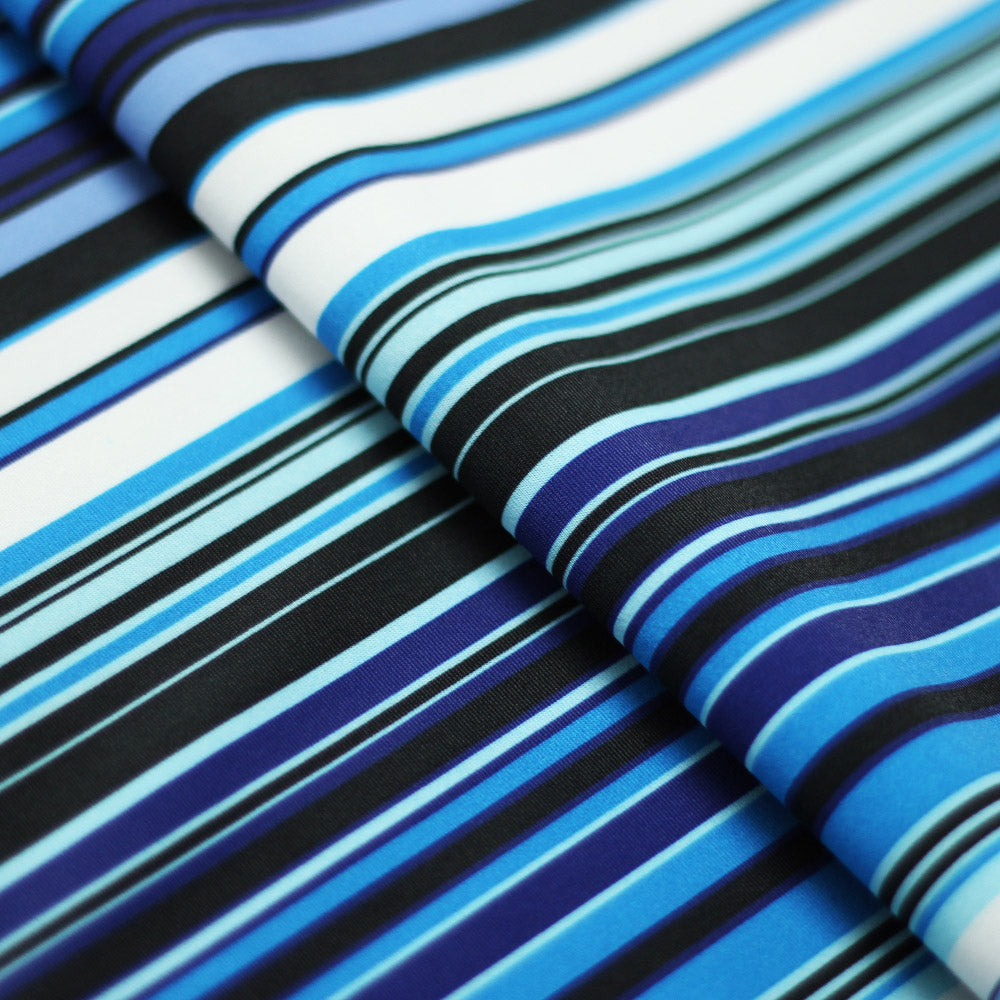 Zulu Stripes Poly Spandex Fabric - Red Multi, Blue Multi, Wide Horizontal Stripes, 58-60" Width (1 Yard)