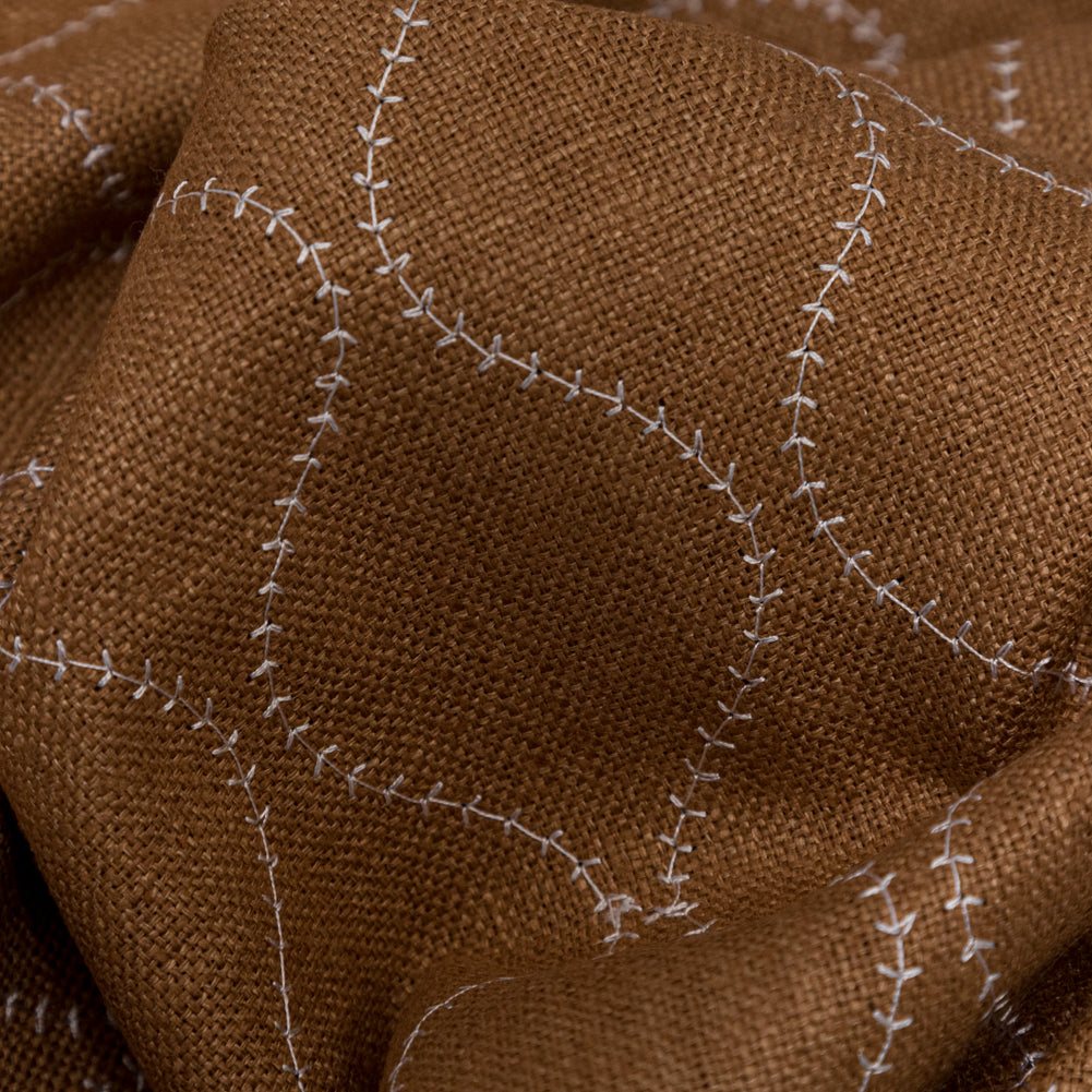 Cashew and Brilliant White Ogee Stitched Raw Silk Matka