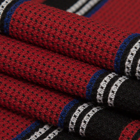 Italian Mazarine Blue, Antarctica and Aurora Red Striped Stretch Polyester Woven