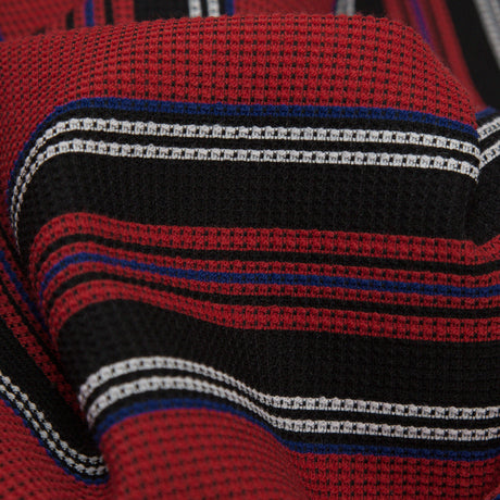 Italian Mazarine Blue, Antarctica and Aurora Red Striped Stretch Polyester Woven