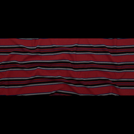 Italian Mazarine Blue, Antarctica and Aurora Red Striped Stretch Polyester Woven