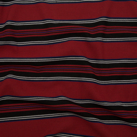 Italian Mazarine Blue, Antarctica and Aurora Red Striped Stretch Polyester Woven