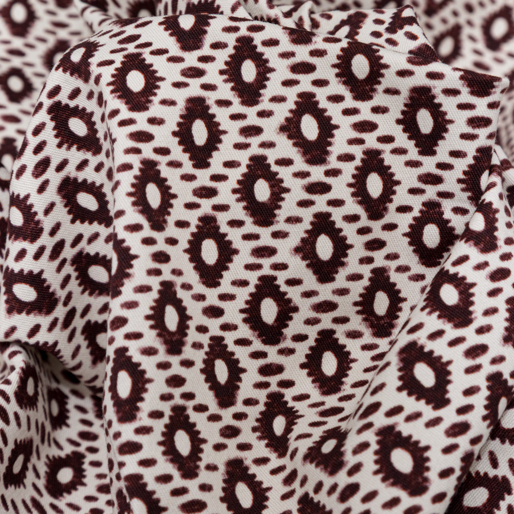 Whisper White and Decadent Chocolate Geometric Printed Stretch Cotton Twill