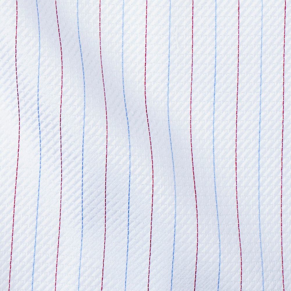 Premium White Twill Cotton Shirting with Red and Blue Tattersall Stripes