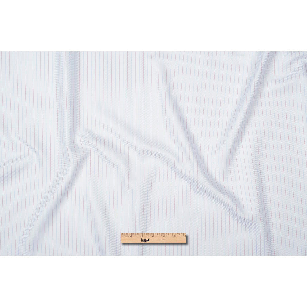 Premium White Twill Cotton Shirting with Red and Blue Tattersall Stripes