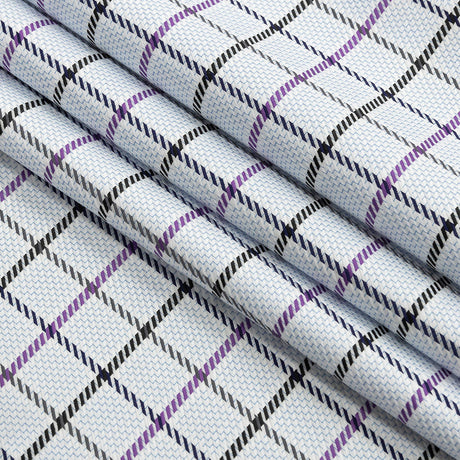 Premium Purple, Black and White Checks and Zig Zags Cotton Dobby Shirting
