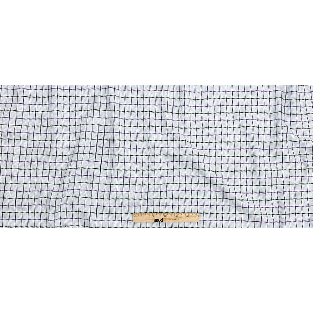 Premium Purple, Black and White Checks and Zig Zags Cotton Dobby Shirting