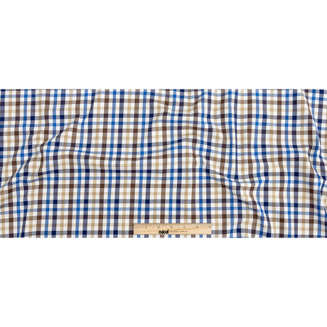 Premium Blue, Brown and Beige Plaid Twill Cotton Shirting