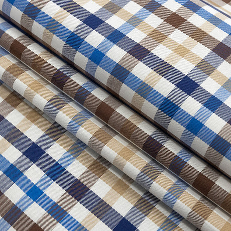 Premium Blue, Brown and Beige Plaid Twill Cotton Shirting