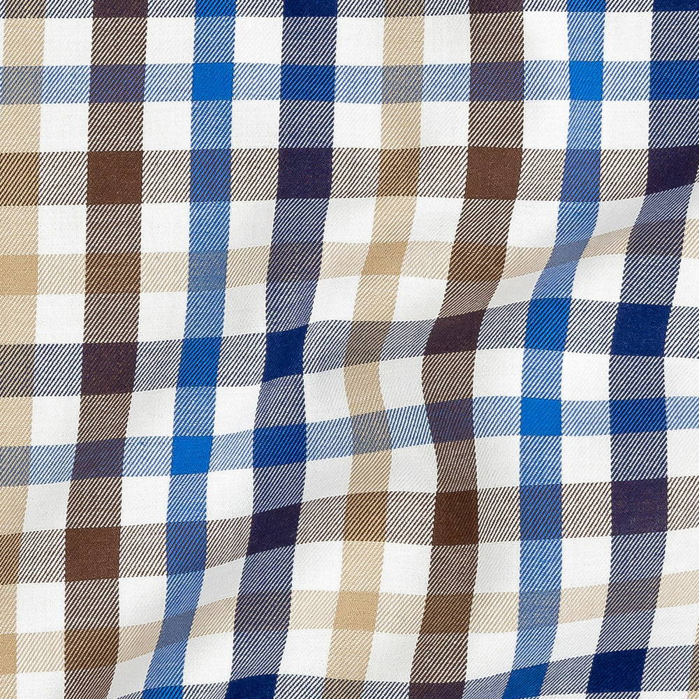 Premium Blue, Brown and Beige Plaid Twill Cotton Shirting