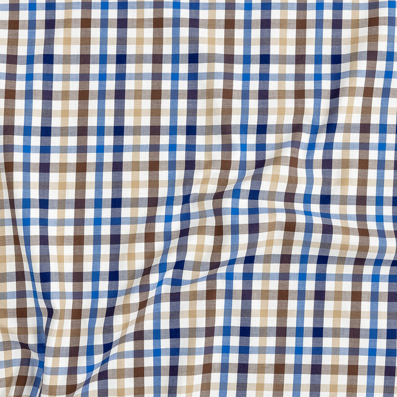 Premium Blue, Brown and Beige Plaid Twill Cotton Shirting