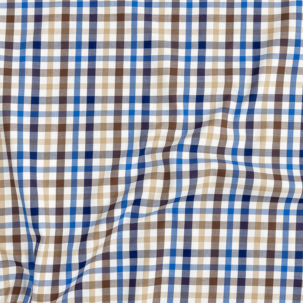 Premium Blue, Brown and Beige Plaid Twill Cotton Shirting