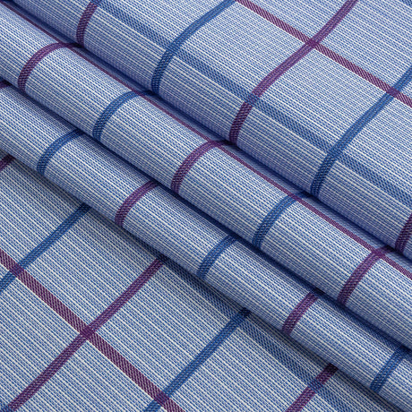 Premium Medium Blue, Maroon and Meadow Violet Tattersall Checkered and Pinstripes Cotton Shirting
