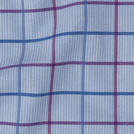 Premium Medium Blue, Maroon and Meadow Violet Tattersall Checkered and Pinstripes Cotton Shirting