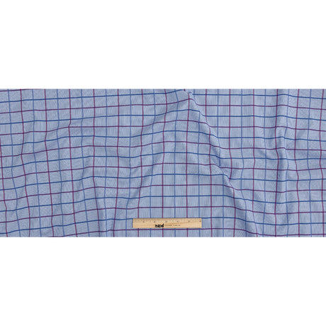 Premium Medium Blue, Maroon and Meadow Violet Tattersall Checkered and Pinstripes Cotton Shirting