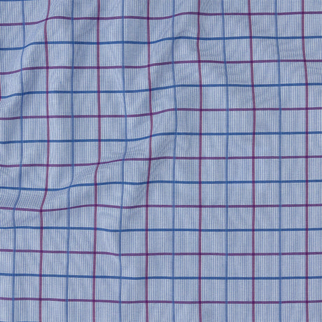 Premium Medium Blue, Maroon and Meadow Violet Tattersall Checkered and Pinstripes Cotton Shirting