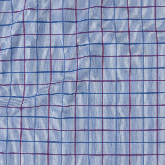 Premium Medium Blue, Maroon and Meadow Violet Tattersall Checkered and Pinstripes Cotton Shirting