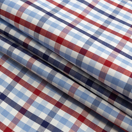 Premium Tomato Puree, White and Blue Medium Tattersall Checkered Cotton Shirting