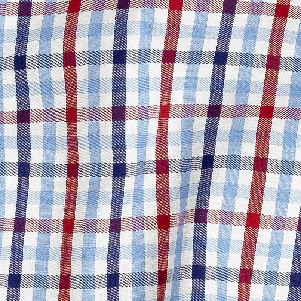 Premium Tomato Puree, White and Blue Medium Tattersall Checkered Cotton Shirting