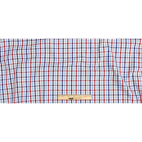 Premium Tomato Puree, White and Blue Medium Tattersall Checkered Cotton Shirting