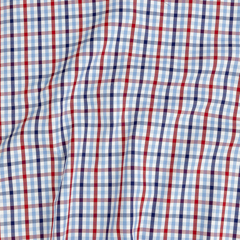 Premium Tomato Puree, White and Blue Medium Tattersall Checkered Cotton Shirting