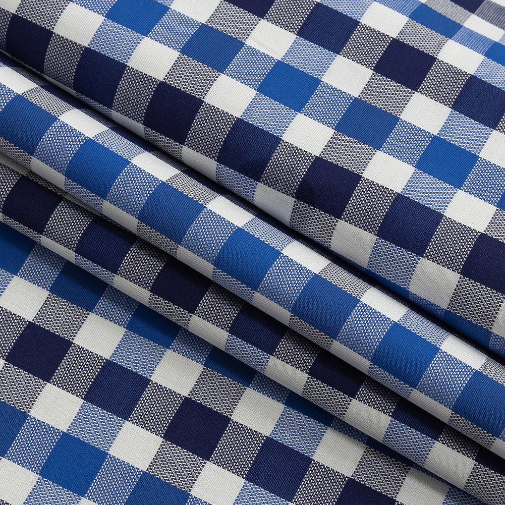 Premium Blueprint and Navy Large Tattersall Checkered Cotton Shirting