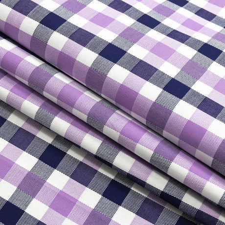 Premium Deep Wisteria and Navy Large Tattersall Checkered Cotton Shirting