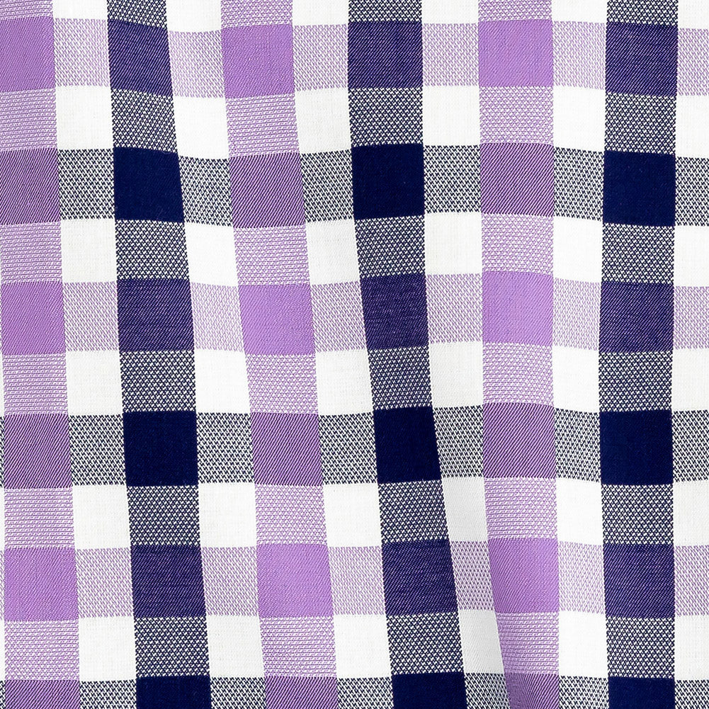 Premium Deep Wisteria and Navy Large Tattersall Checkered Cotton Shirting