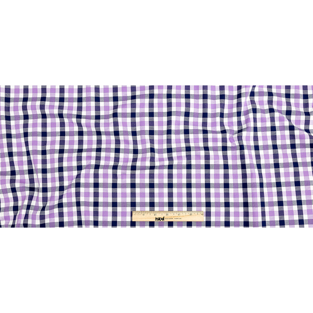 Premium Deep Wisteria and Navy Large Tattersall Checkered Cotton Shirting