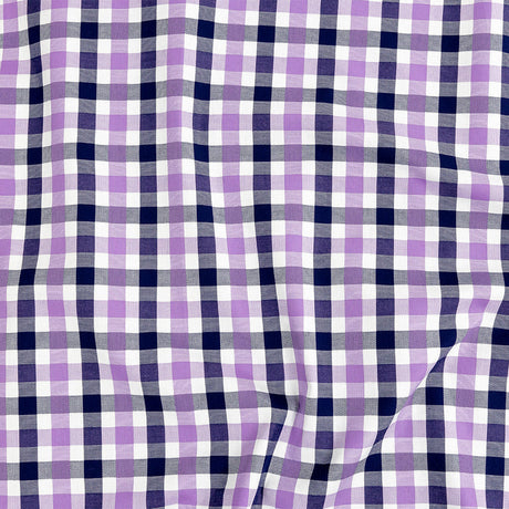 Premium Deep Wisteria and Navy Large Tattersall Checkered Cotton Shirting