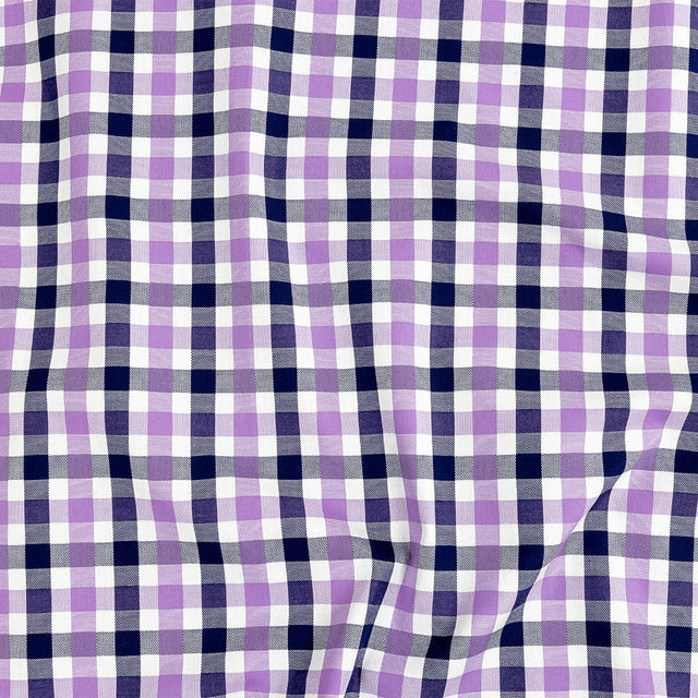 Premium Deep Wisteria and Navy Large Tattersall Checkered Cotton Shirting