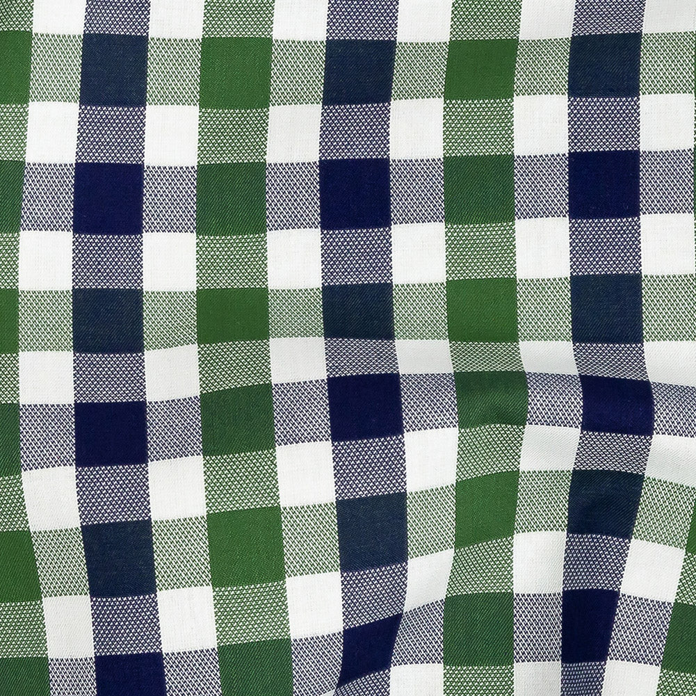 Premium Emerald and Navy Large Tattersall Checkered Cotton Shirting