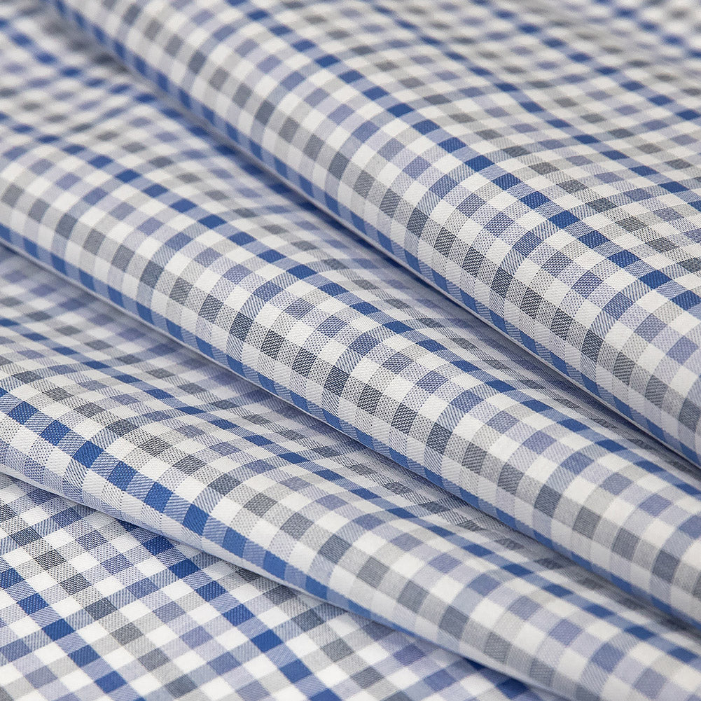 Premium Blue, Eventide and White Plaid Cotton Shirting
