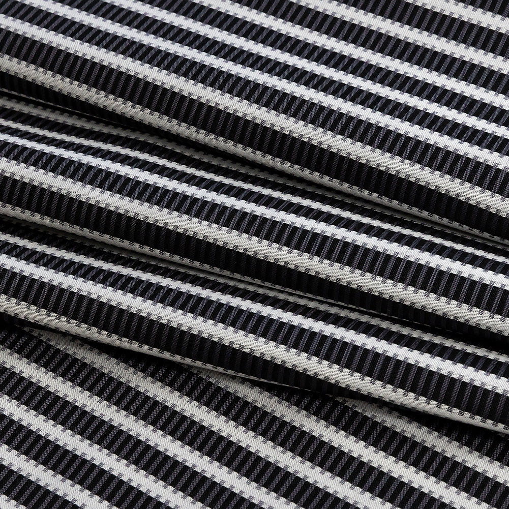 Premium Silver and Espresso Railroad Tracks Cotton Shirting