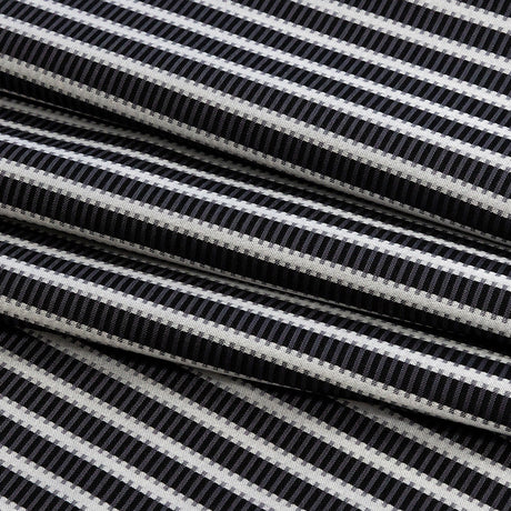 Premium Silver and Espresso Railroad Tracks Cotton Shirting