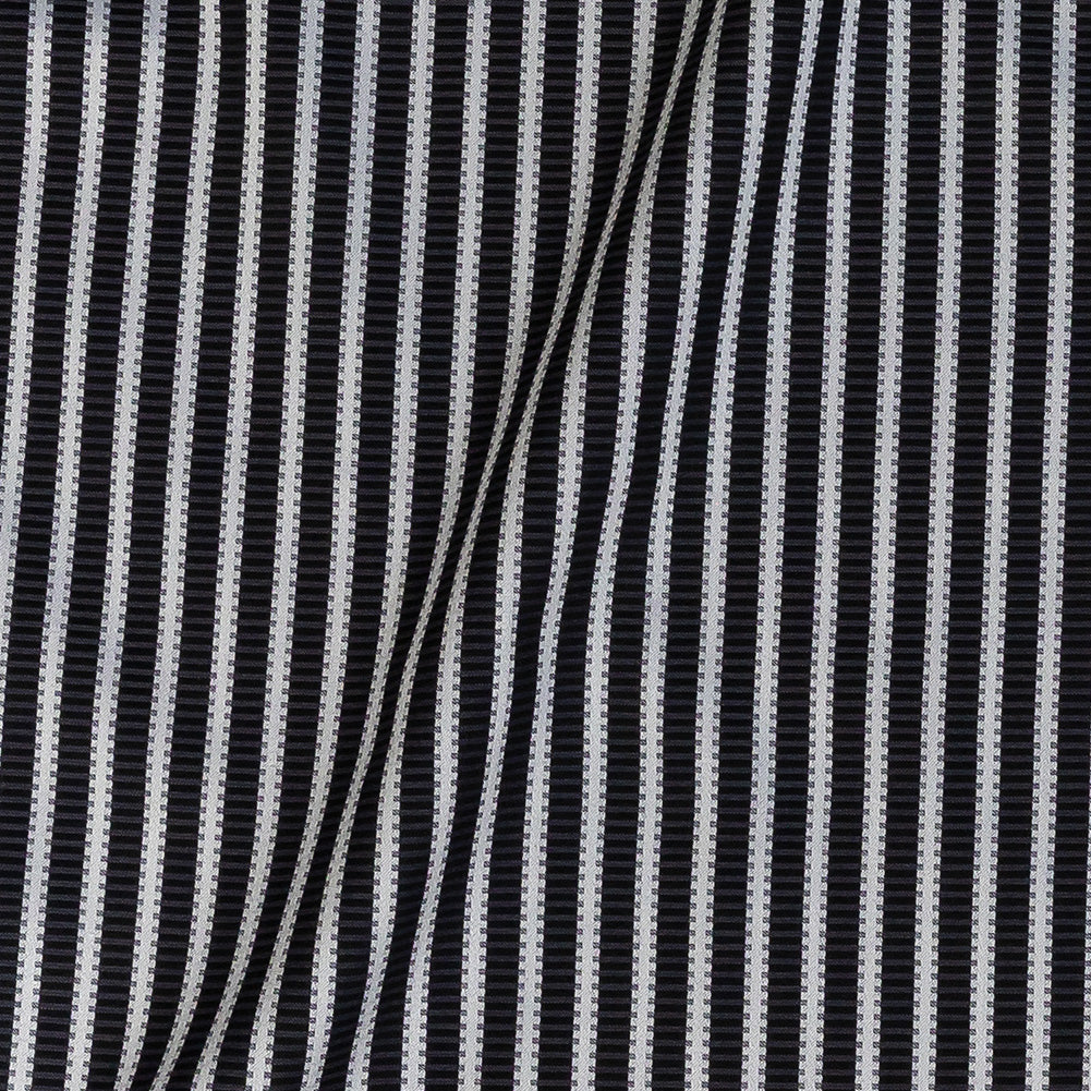 Premium Silver and Espresso Railroad Tracks Cotton Shirting