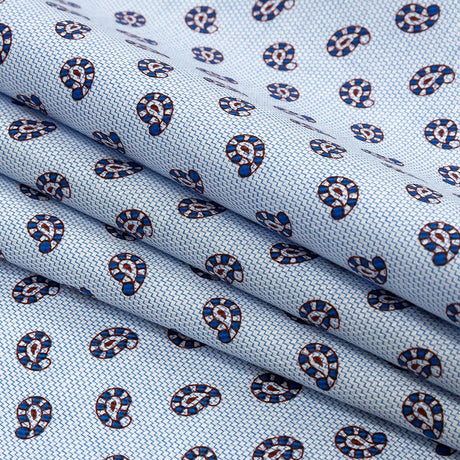 Premium Blue and Red Paisley Printed Cotton Shirting