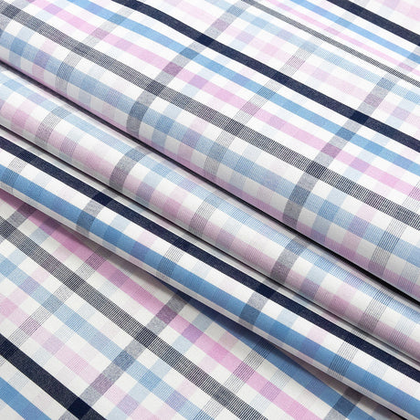 Premium Sky Blue, Candy Pink and White Plaid Cotton Shirting