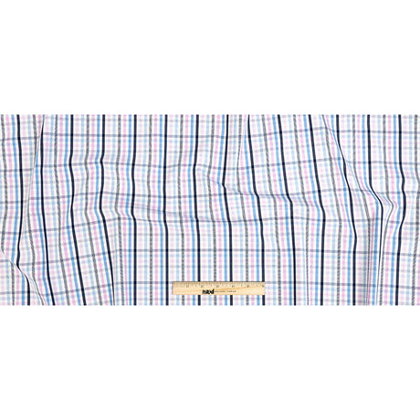 Premium Sky Blue, Candy Pink and White Plaid Cotton Shirting