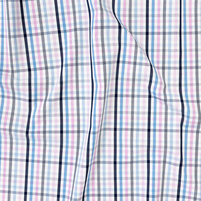 Premium Sky Blue, Candy Pink and White Plaid Cotton Shirting