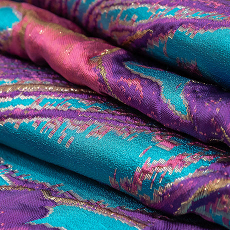 Pagoda Blue, Fuchsia and Gold Metallic Luxury Brocade