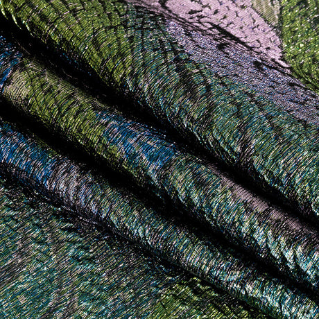 Metallic Diode Blue, Tortuga Bay and Dynasty Pink Peacock Feather Luxury Brocade
