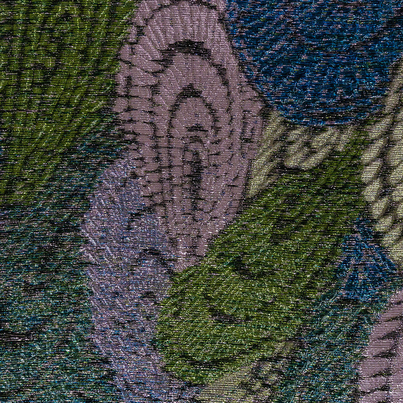Metallic Diode Blue, Tortuga Bay and Dynasty Pink Peacock Feather Luxury Brocade